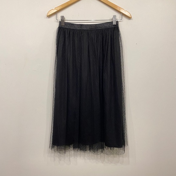 Zara Dresses & Skirts - Zara Whimsygoth Black Tulle Point d'Esprit Midi Skirt Glitter Waistband Small